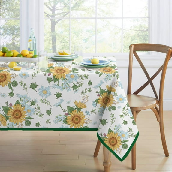 Sunflower Tablecloth Yellow Floral Rectangle Tablecloth, Indoor/Outdoor Waterproof Fabric Wrinkle Free Durable Rectangle Tablecloth for Rectangle Tables 60 X 84, 60 X 102, 60 X 120 Inch