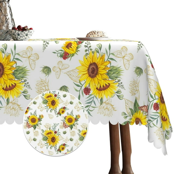 Sunflower Tablecloth,Yellow Linen Table Cloth,Rustic Table Cover for Dining Kitchen Decor Party,60x84
