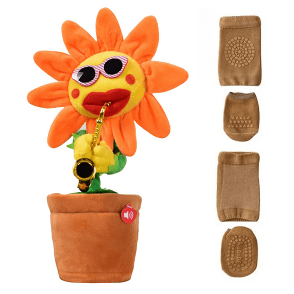Sunflower Talking Cactus Toy for Toddlers 1-3 - Plush Speech Therapy Toy that Repeats What You Say with Socks and knee pads set