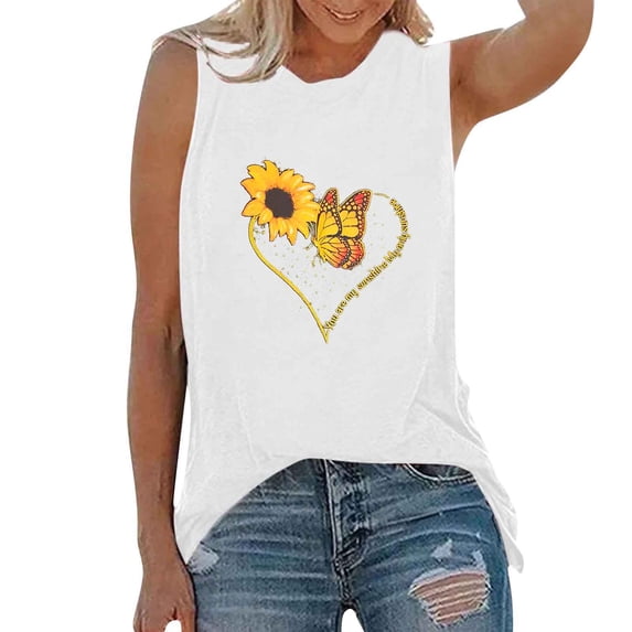 Sunflower Tank Top for Women Sunrise Sunshine Sleeveless Summer Shirts Outdoor Workout Hawaiian Beach Crewneck Loose Camisoles