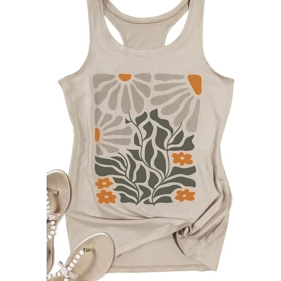 Sunflower Tank Tops for Women Summer Vintage Boho Wildflower Floral Graphic Racerback Tank Cami XX-Large