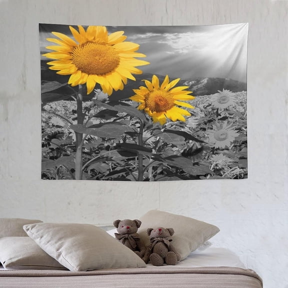 Sunflower Tapestry Wall Hanging Sunflower Field Design Home Decor for Kitchen Farmhouse Living Room Bedroom Dorm 30"x40" Black and Yellow