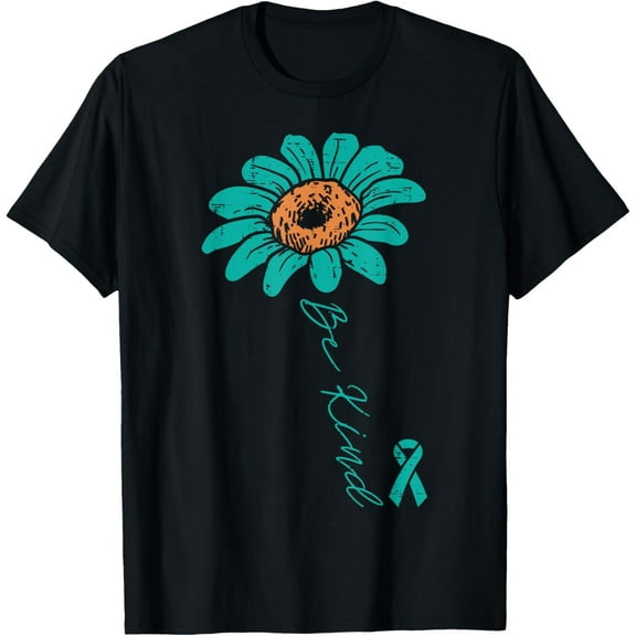 Sunflower Teal Ribbon Be Kind Ovarian Cancer Awareness Women T-Shirt