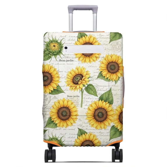 Sunflower and Text Cream Pattern Luggage Cover,Stretch Travel Baggage ...