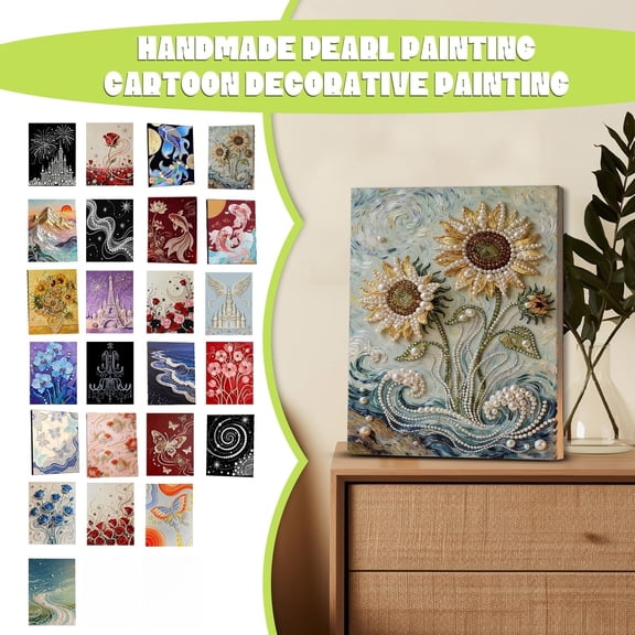 Sunflower Textured Canvas Wall Art for Living Room with Pre Drawn Canvas for Painting and Pearl Accents, Perfect Floral Wall decor for Bedroom Family Gatherings, Kids Painting Kit