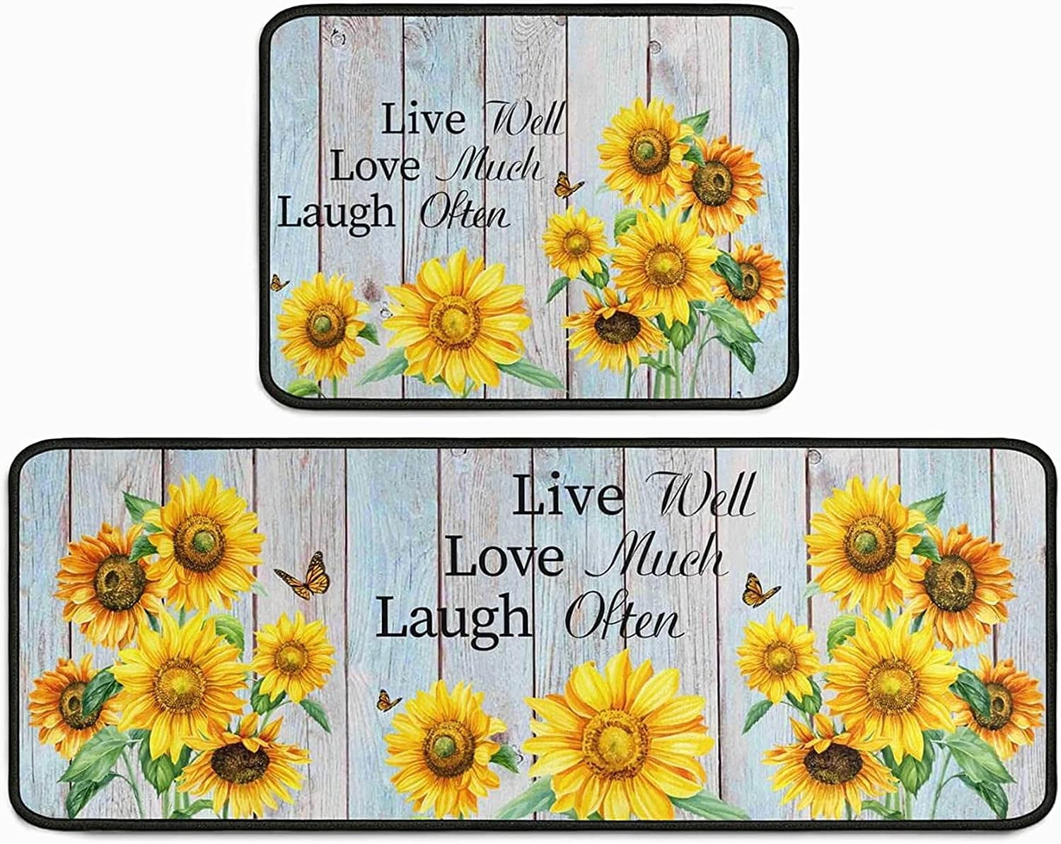 2 Piece Sunflower Kitchen Decor Rugs Set, Farmhouse Country Kitchen Rugs and Mats Non Skid Washable Absorbent Microfiber Kitchen Accessories Decoration Floor Mats 17x47+17x30