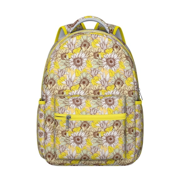 "Sunflower Themed Backpack - Wildflower Print, Durable & Water-Resistant, School Backpack for Women, Laptop Compartment, Spacious Design, Perfect for College, Work, Floral Fashion"