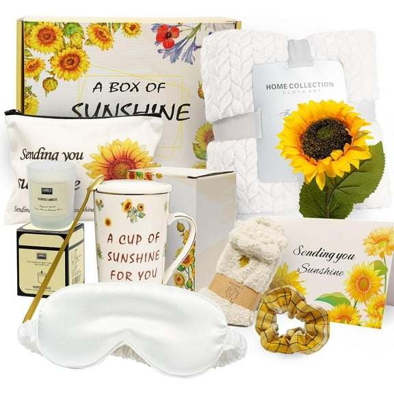 Sunflower-Themed Encouragement Gift Box for Women - Self Care Package with Ultra Soft Flannel Blanket, Best Friend Birthday, Thinking of You Gifts for Her (Luxury Ready-to-Give)