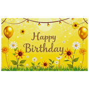 Sunflower Themed Happy Birthday Banner with Balloons Fairy Lights and Daisies Background Backdrop Party Decoration for Birthday Party Celebrations Photography Props and Home Decorations