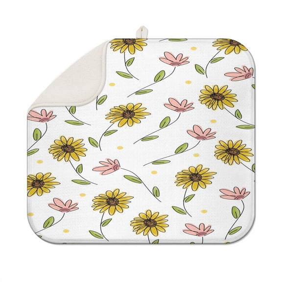 Sunflower Themed Kitchen Dish Drying Pad Microfiber Foldable Absorbent Rack Mat for Sink or Counter 16x18 Inch