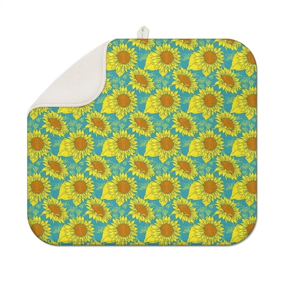 Sunflower Themed Microfiber Dish Drying Pad for Kitchen Sink and Countertop, Foldable and Absorbent Dish Rack Mat, 16x18 Inch