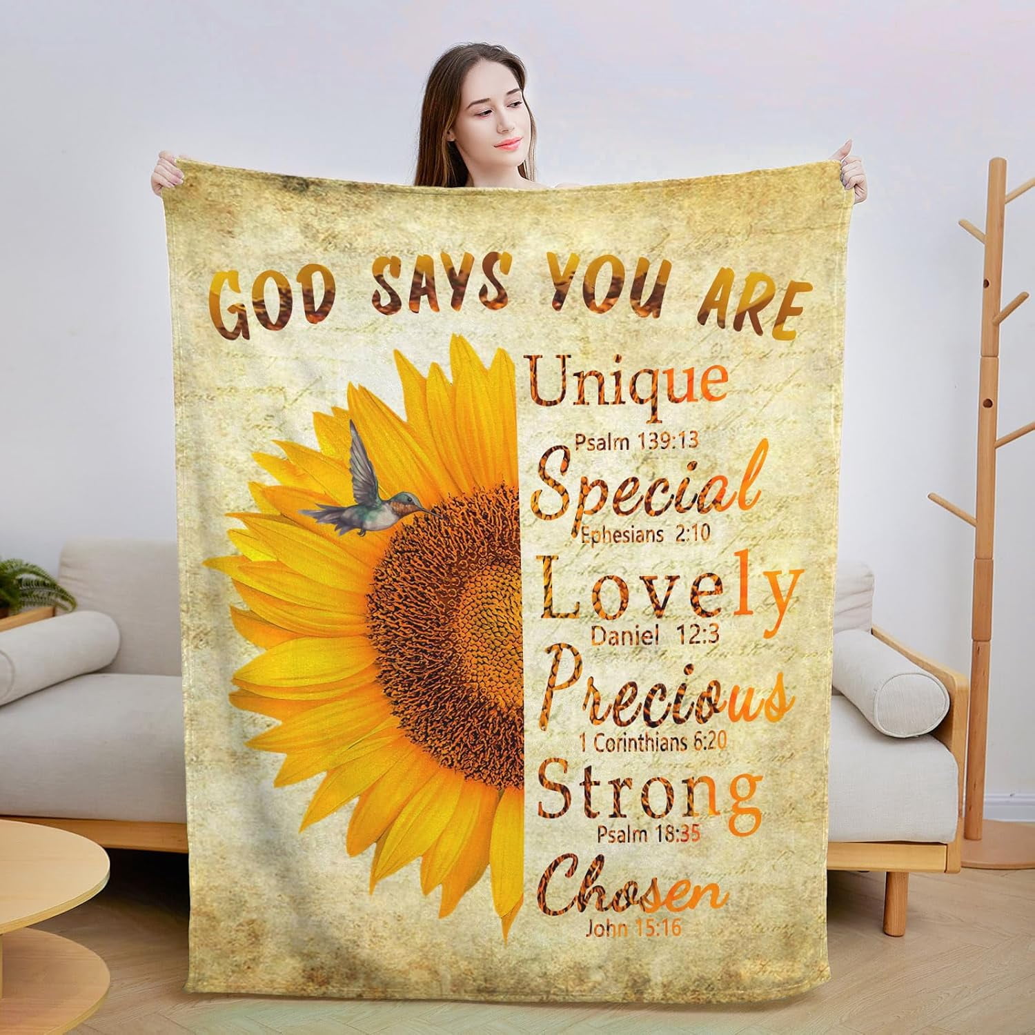 Sunflower Throw Blanket Christian Religious Gifts for Women Soft Inspirational Gifts Scripture Blanket with Bible Verse Prayer -God Say You are- Gifts for Women Mom Wife Girlfriend 40x50In