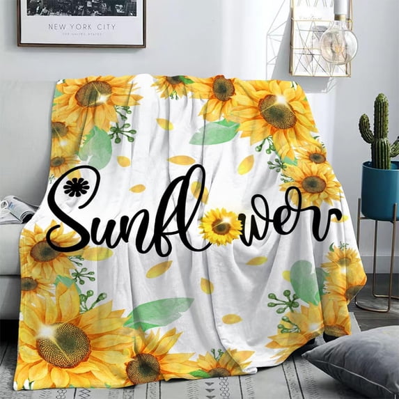Sunflower Throw Blanket Twin Size Spring Summer Flower Blanket Gift Decor for Bed Couch Sofa Soft Lightweight Cozy Plush Fleece Fuzzy Print Blanket Yellow Floral Blankets and Throws Decorative 60x80