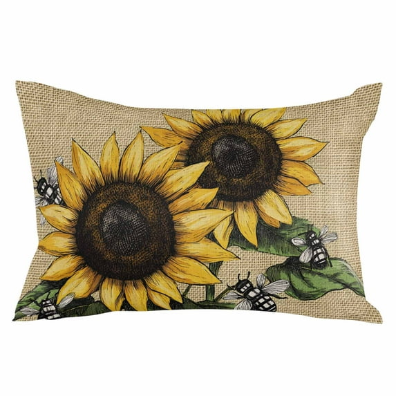 Sunflower Throw Pillow Cover 12 x 20 Inch Decorative Pillow Cover Vintage Bee Summer Botanical Rustic Lumbar Pillowcase Seasonal Rectangle Cushion Case for Couch Sofa Bed Living Room