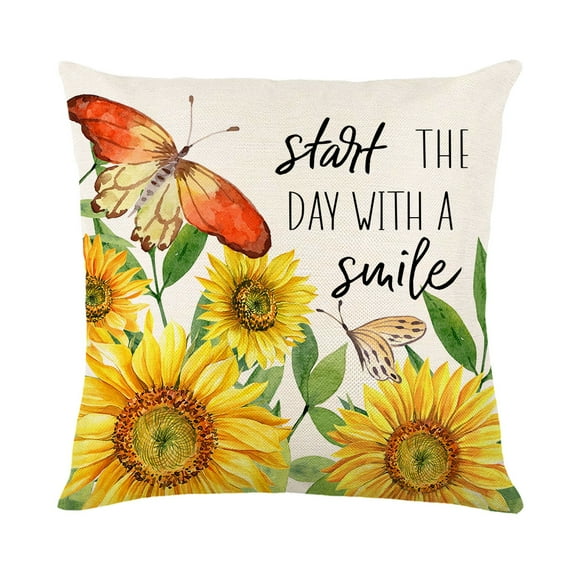 Sunflower Throw Pillow Cover, 18 x 18 Inch Eucalyptus Leaves Summer Holiday Party Cushion Case for Sofa Couch
