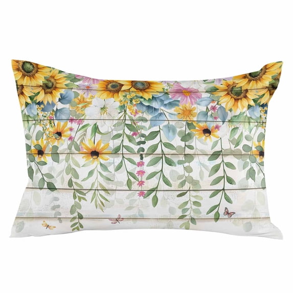 Sunflower Throw Pillow Cover 20 x 26 Inch Decorative Pillow Cover Summer Botanical Pastoral Wooden Yellow Green Lumbar Pillowcase Seasonal Rectangle Cushion Case for Couch Sofa Bed Living Room