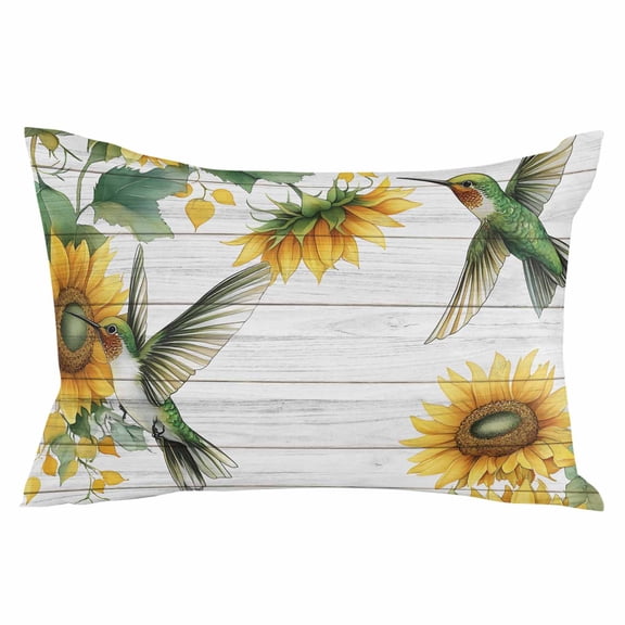Sunflower Throw Pillow Cover 20 x 36 Inch Decorative Pillow Cover Yellow Summer Botanical Hummingbird Lumbar Pillowcase Seasonal Rectangle Cushion Case for Couch Sofa Bed Living Room