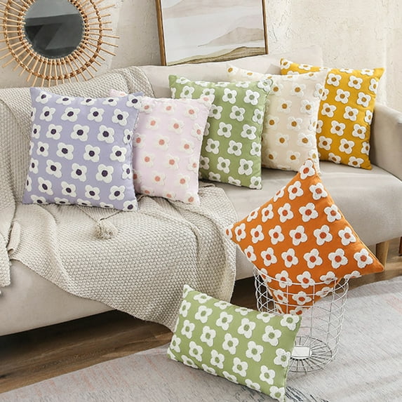 Sunflower Throw Pillow Covers 18x18Inch, Jacquard Daisy Cute Pillowcase Cushion Case Square for Couch Sofa Bed Living Room