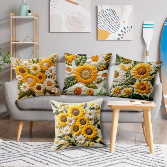 Sunflower Throw Pillow Covers Colorful Floral Throw Pillows,Sunflower Yellow Flower Green Pillow Cases Decorative 17 x 18 Inches Outdoor Cushion Couch Sofa Pillowcases