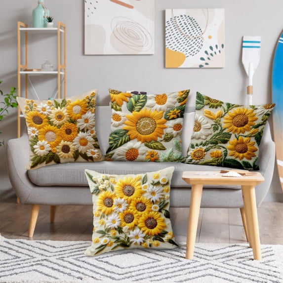 Sunflower Throw Pillow Covers Set of 4, 18 X 18 Inch Love Lives Here Spring Summer Cushion Case,Sunshine Throw Pillow Covers Sunflower Summer Fall Pillowcase Square Cushion Covers for Sofa Bed Couch