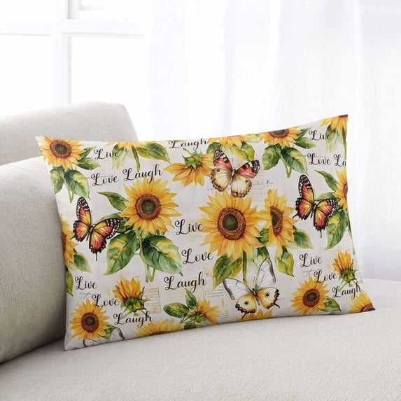 Sunflower Throw Pillow Covers, Summer Botanical Vintage Spring Floral Butterfly Soft Breathable Pillow Cases with Zipper for Sleeping, Small Pillowcases for Couch Bed Sofa Chair 16x24 Inches
