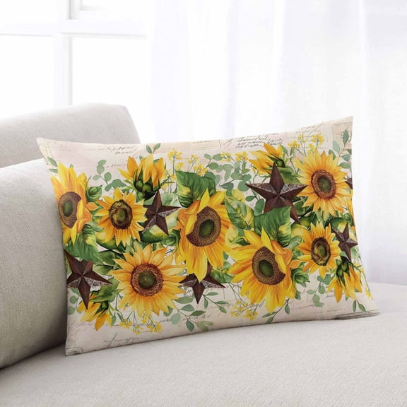 Sunflower Throw Pillow Covers, Yellow Spring Floral Summer Botanical Rustic Soft Breathable Pillow Cases with Invisible Zipper for Sleeping, Standard Pillowcases for Couch Bed Sofa Chair 20x26 Inches