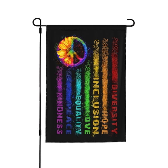 Sunflower Tie Dye Garden Flag 12.5"x18" - Inspirational Yard Decor with Peace, Love, Hope, Kindness, Equality, Inclusion & Diversity for Home Outdoor Decoration