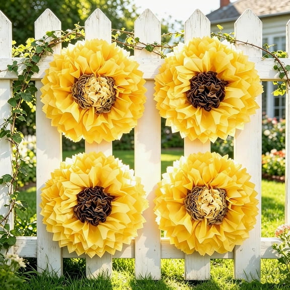 Sunflower Tissue Paper Flowers 19'' Giant Yellow Paper Flowers Decoration for Wall Large Sunflower Tissue Pom Poms Hanging for Spring Wedding Bridal Shower Birthday Classroom Bulletin Board Decor