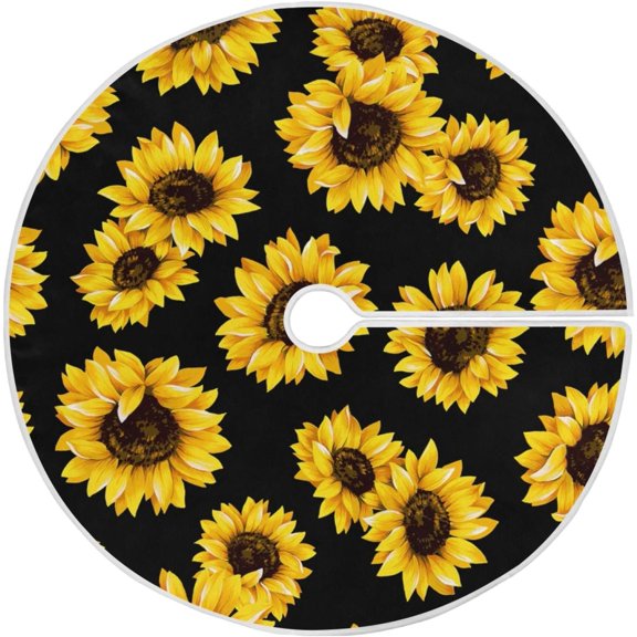 Sunflower Tree Skirt Xmas Tree Skirts Mat for Holiday Party Indoor Outdoor Home Office Decoration, 48 Inch
