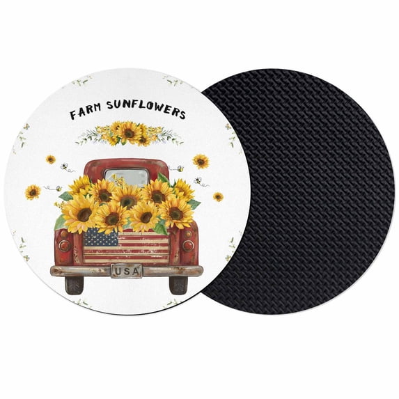 Sunflower Truck Coasters Set of 2, Absorbent Coasters for Drinks, Yellow Flowers Summer Botanical Watercolor Coaster for Desk Coffee Table Protection, Home Decor House Warming Gifts 4"