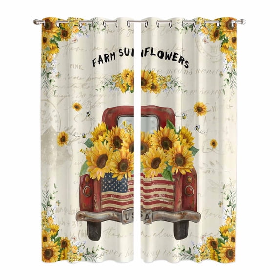Sunflower Truck Kitchen Curtains Window Panels, Summer Botanical Elegant Pastoral Floral Insulated Window Treatment Curtain, Grommet Curtains for Bedroom/Living Room/Bathroom, 2 Piece 42"Wx84"L