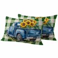 thumbnail image 1 of Sunflower Truck Pillow Covers 2 Pack Spring Vintage Floral Green Plaid Watercolor Pillowcase Waterproof Outdoor Throw Pillow Cover for Patio Balcony Rectangular Cushion 20”x12”, 1 of 9