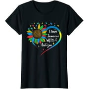 Sunflower Tshirt for Women I Love Someone With Autism Autistic Awareness Casual Short Sleeve Tops Black Large