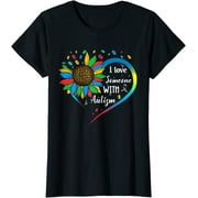Sunflower Tshirt for Women I Love Someone With Autism Autistic Awareness Casual Short Sleeve Tops Black X-Large