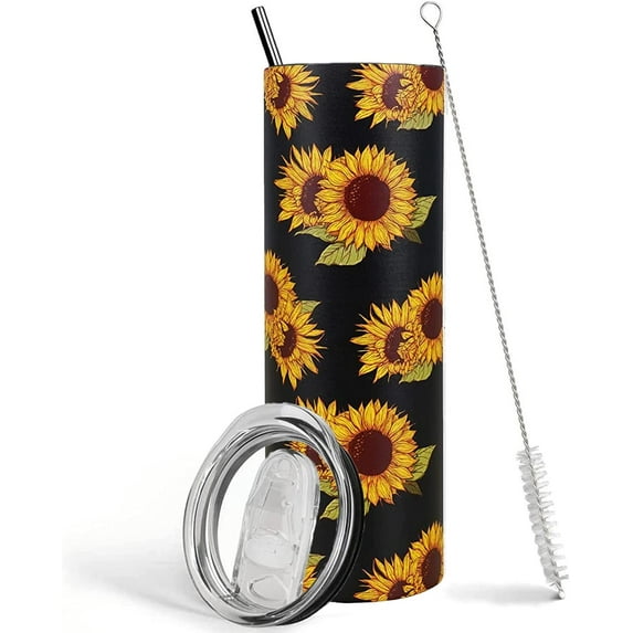 Sunflower Tumbler,20 Oz Skinny Tumbler with Lid and Straw,Birthday Gifts for Women Mom Daughter Girlfriend Teenage Girls Bridesmaid,Sunflower Travel Iced Coffee Cup Mug
