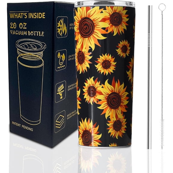 Sunflower Tumbler 20 oz Triple-Stainless Steel Water Tumbler Vacuum Insulated Cup with Lid and Straw Ice Coffee Mug Handwash Only Fit Most Car Holder