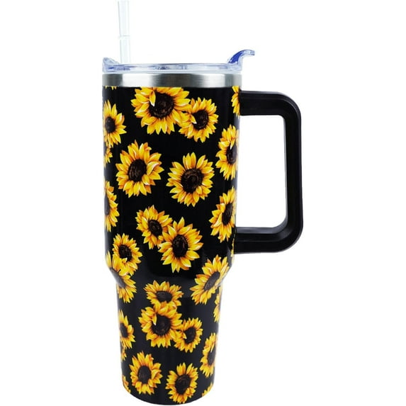 Sunflower Tumbler 30 oz Tumbler with Handle and Straw Lid Leak Proof - Sunflower Coffee Mug Travel Cup Insulated for Hot Cold Ice Drink - Mother''s Day Birthday Sunflower Gifts for Women Cup