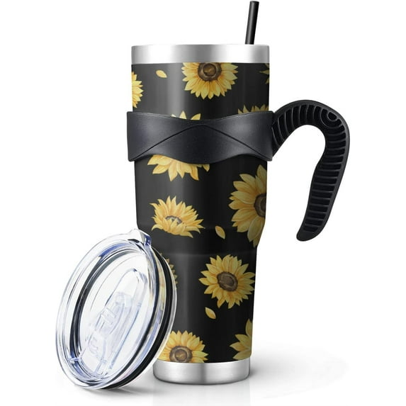 Sunflower Tumbler, 40 Oz Tumbler with Handle and Straw, Sunflower Cup/Water Bottle/Mug, Sunflower Decor/Stuff/Office Supplies, Sunflower Gift, Sunflower Gifts for Women, Mom, Her - Flower Cup