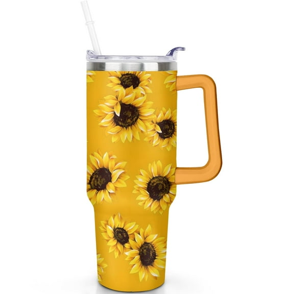 Sunflower Tumblers 40oz: Lids Straws Included Vacuum Insulated Sunflower Tumbler Handle Flip Straw Lid Leak Proof Travel Must Haves