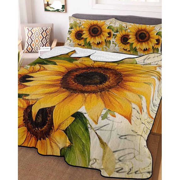 Sunflower Twin Size Down Alternative Comforter, Lightweight Comforter Quilt Bedding Set with Pillow Shams Oil Painting Summer Botanical All Seasons Bed Comforter Duvet Insert 68"x86"