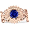 thumbnail image 1 of Sunflower Twisted Vine Leaf Ring Blue Sapphire Cubic Zirconia Rose Tone 925 Sterling Silver, Size 6, 1 of 7