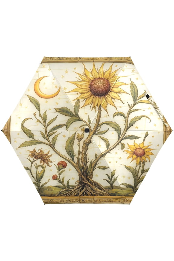 Sunflower Umbrellas for Sun Auto Open Close UV50+ Waterproof 5-Fold Compact Fiberglass Frame