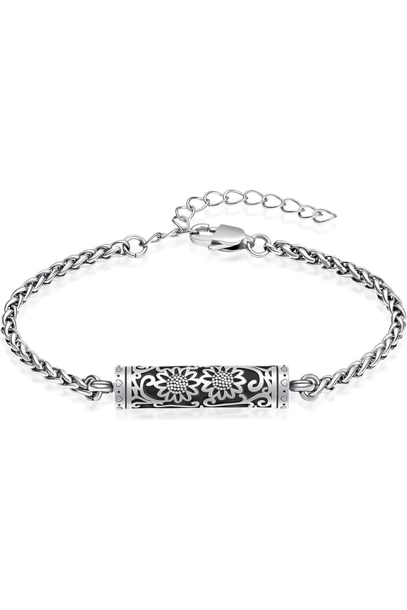 Sunflower Urn Bracelet for Ashes Cylinder Bar Cremation Jewelry for Women Men Loved Ones Ashes Holder Keepsake Bangle