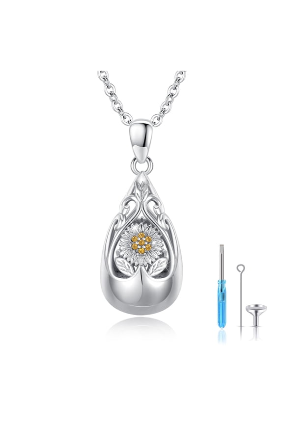 Sunflower Urn Necklace for Ashes 925 Sterling Silver Teardrop Urn Necklace for Ashes Cremation Necklace Memorial Necklace Ashes Jewelry Gift for Women