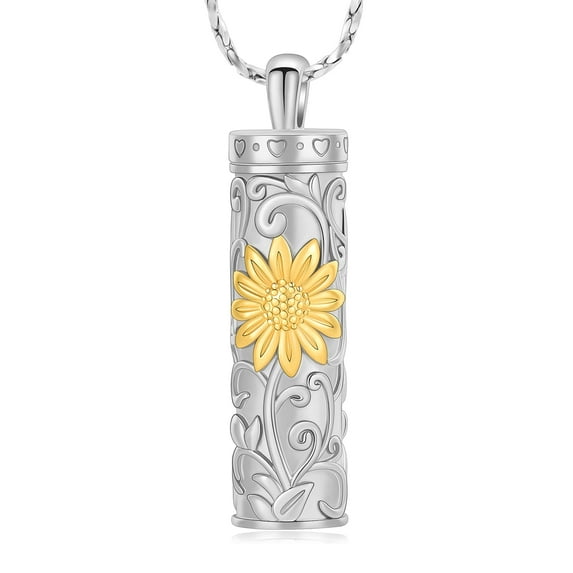 Sunflower Urn Necklace for Ashes Cylinder Bar Necklace for Ashes for Women Pendant Keepsake for Ashes Memory Cremation Jewelry Sunflower Celtic Necklace Jewelry for Women