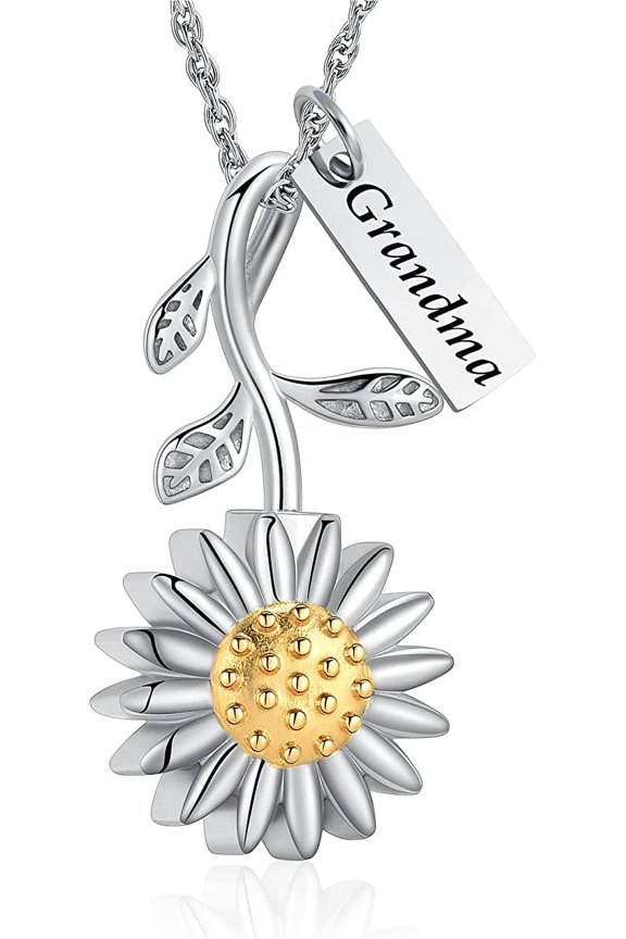Sunflower Urn Necklace for Ashes Cremation Jewelry for Human Ashes Memorial Keepsake Pendant for Dad/Mom/Grandma/Grandpa