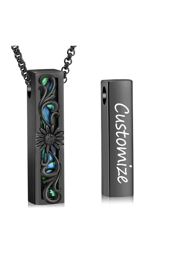 Sunflower Urn Necklaces for Ashes 3D Vertical Bar Abalone Shell Memorial Pendant for Loved Ones Keepskaes Memorial Ash Pendant Necklaces