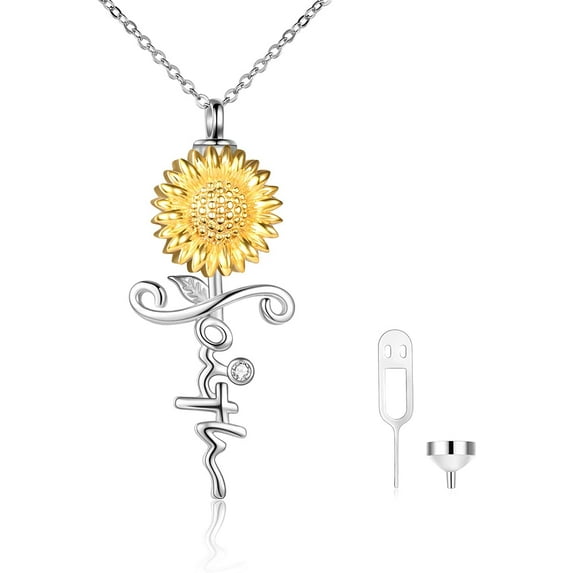 Sunflower Urn Necklaces for Ashes 925 Sterling Silver Sunflower Cross Urn Necklaces for Ashes for Women