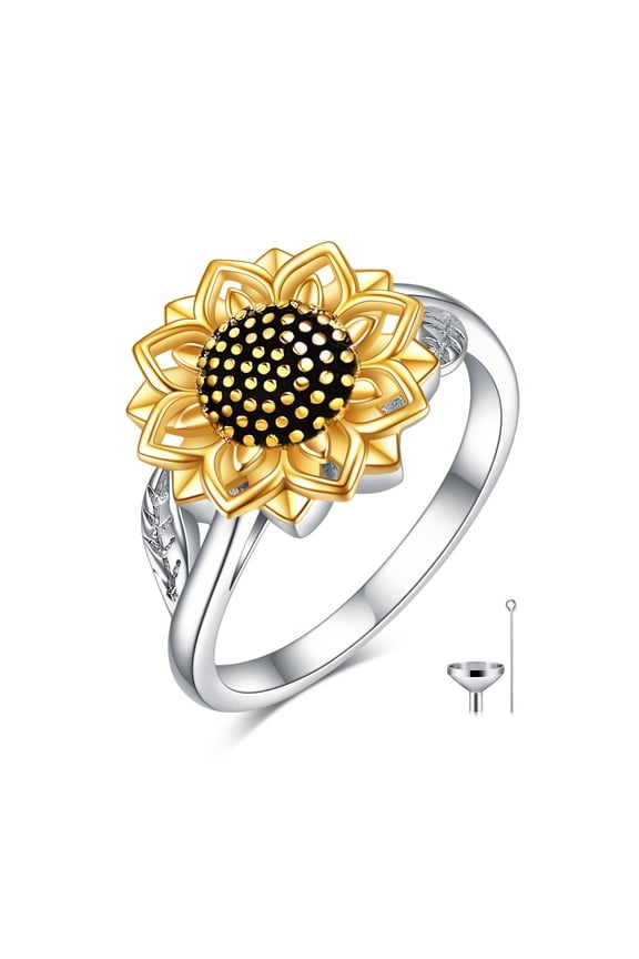 Sunflower Urn Rings for Ashes for Women Gold Plated Sterling Silver Sunflower Cremation Jewellery for Ashes 7#