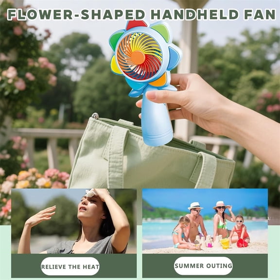 Sunflower Usb Desktop Mini Fan Rainbow Petal Cooling Fan Compact Quiet Personal Fan For Office Bedroom Outdoor Sport(Blue-18.2X11X7Cm)